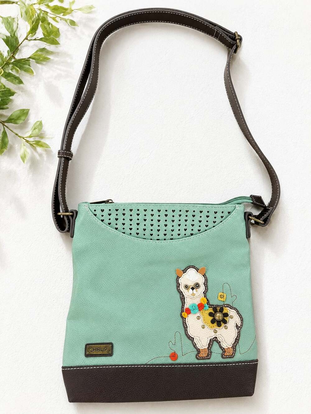 CHALA Llama Alpaca Crossbody Bag Mint Green Brown Whimsical Boho Purse